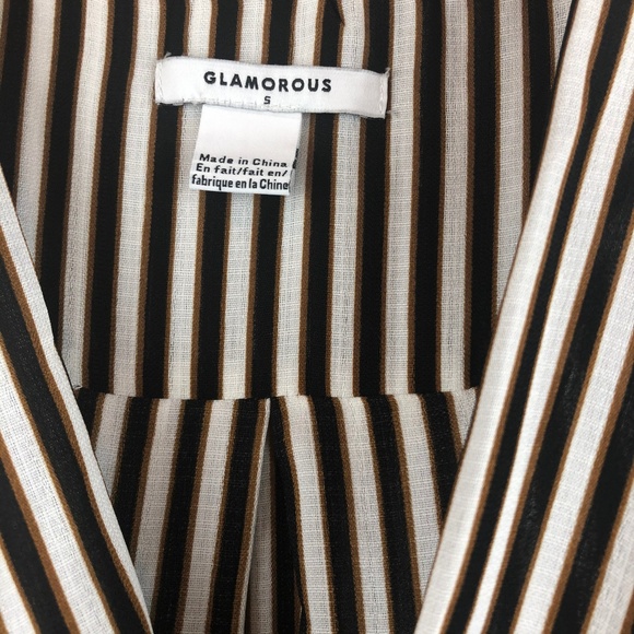 SOLD | Glamorous Striped Faux Wrap Blouse - Picture 7 of 8